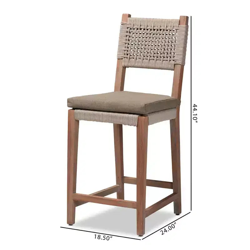 Heyna Woven Rope Mahogany Counter Height Barstool Gray/Natural - bali & pari: Indonesia Crafted, No Assembly Required