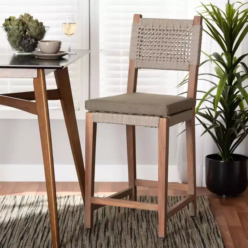 Heyna Woven Rope Mahogany Counter Height Barstool Gray/Natural - bali & pari: Indonesia Crafted, No Assembly Required