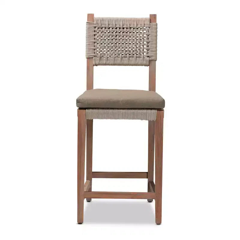 Heyna Woven Rope Mahogany Counter Height Barstool Gray/Natural - bali & pari: Indonesia Crafted, No Assembly Required