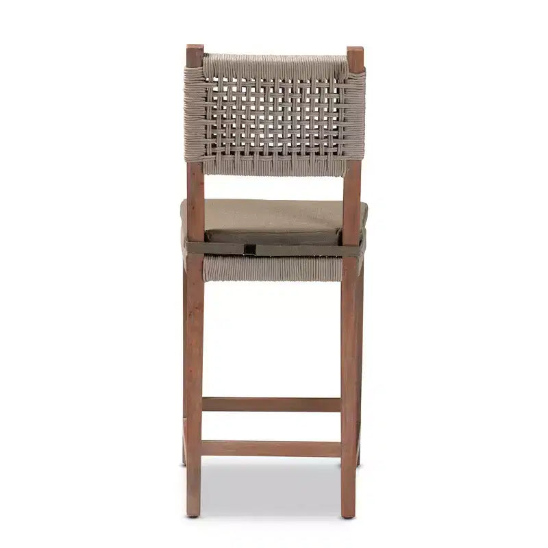 Heyna Woven Rope Mahogany Counter Height Barstool Gray/Natural - bali & pari: Indonesia Crafted, No Assembly Required