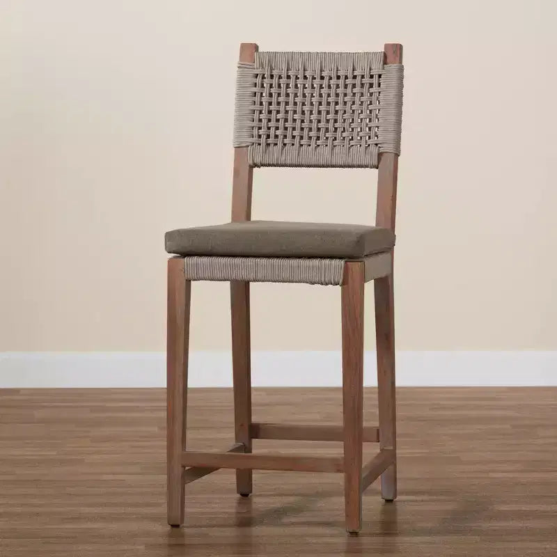 Heyna Woven Rope Mahogany Counter Height Barstool Gray/Natural - bali & pari: Indonesia Crafted, No Assembly Required