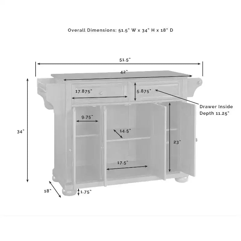 Alexandria Stone Top Full Size Kitchen Island/Cart Cherry/White - Crosley: Wood Frame, Granite Surface, 4 Doors, 5 Drawers