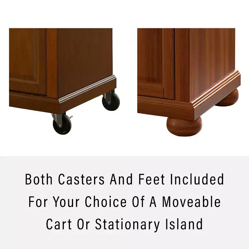 Alexandria Stone Top Full Size Kitchen Island/Cart Cherry/White - Crosley: Wood Frame, Granite Surface, 4 Doors, 5 Drawers