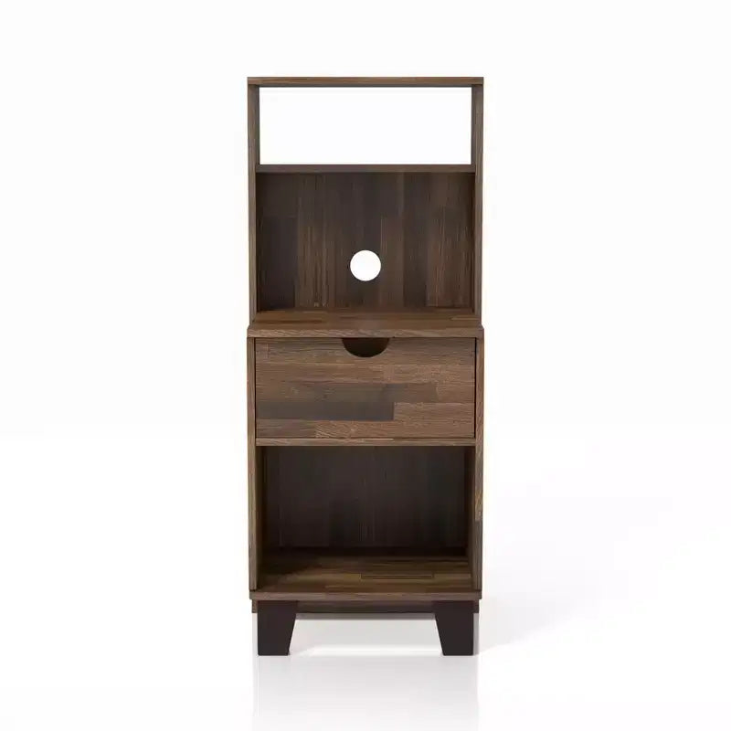 Loreman 1 Drawer Nightstand Light Hickory - miBasics: Transitional Modern Storage with Open Shelf & Cable Management