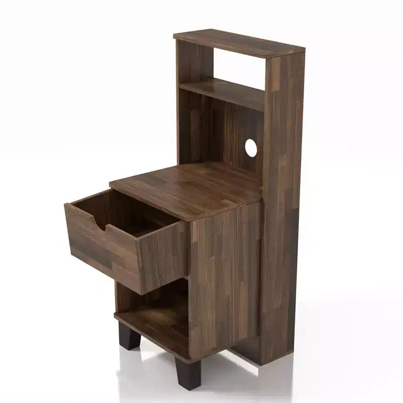 Loreman 1 Drawer Nightstand Light Hickory - miBasics: Transitional Modern Storage with Open Shelf & Cable Management