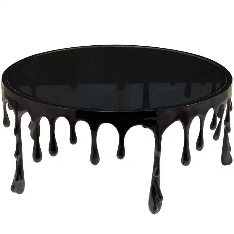 Contemporary Melting Drip Metal and Tempered Glass Melting Drip Coffee Table Black - Olivia & May