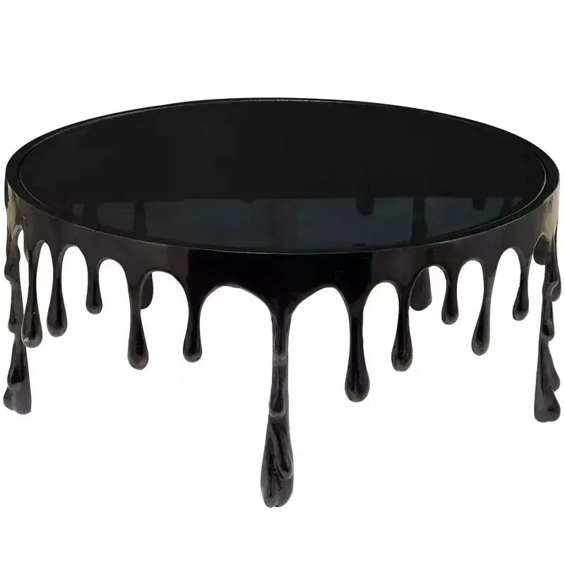 Contemporary Melting Drip Metal and Tempered Glass Melting Drip Coffee Table Black - Olivia & May