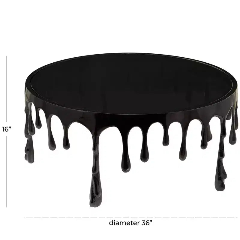 Contemporary Melting Drip Metal and Tempered Glass Melting Drip Coffee Table Black - Olivia & May