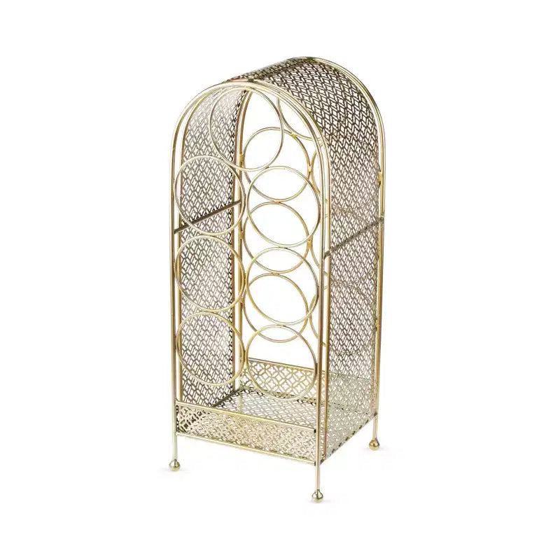 Twine Trellis Wine Rack, Holds 7 Bottles, Gold Countertop Wine Storage, Cast Iron