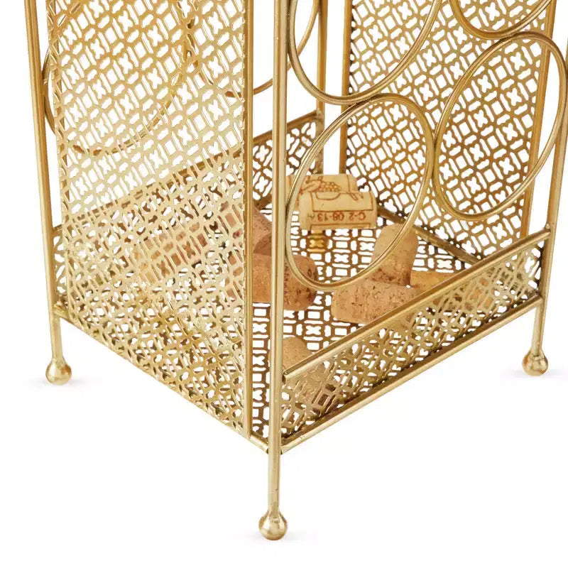 Twine Trellis Wine Rack, Holds 7 Bottles, Gold Countertop Wine Storage, Cast Iron