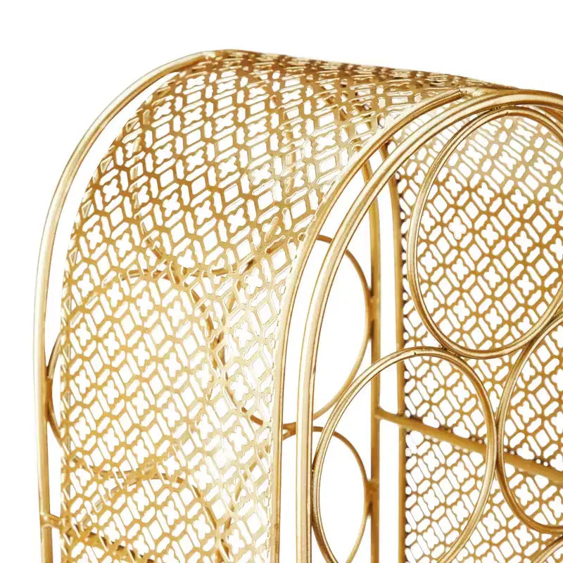Twine Trellis Wine Rack, Holds 7 Bottles, Gold Countertop Wine Storage, Cast Iron