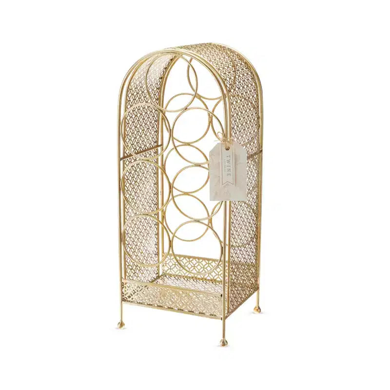 Twine Trellis Wine Rack, Holds 7 Bottles, Gold Countertop Wine Storage, Cast Iron