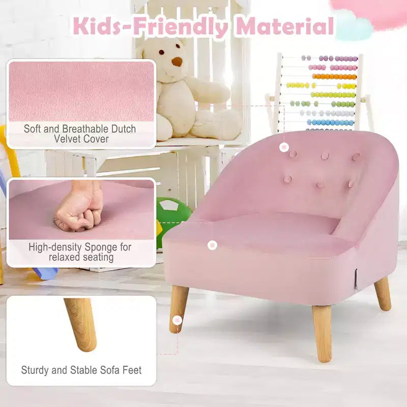Costway Kids Sofa Chair w/ Ottoman Toddler Single Sofa Velvet Upholstered Couch Grey\Pink
