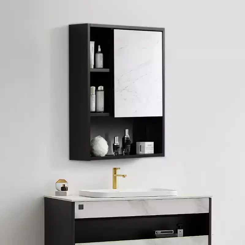 Basicwise Wall Mount Bathroom Mirrored Storage Cabinet with Open Shelf | 2 Adjustable Shelves Medicine Organizer Storage Furniture