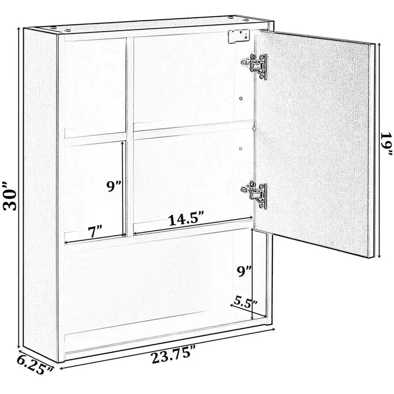Basicwise Wall Mount Bathroom Mirrored Storage Cabinet with Open Shelf | 2 Adjustable Shelves Medicine Organizer Storage Furniture