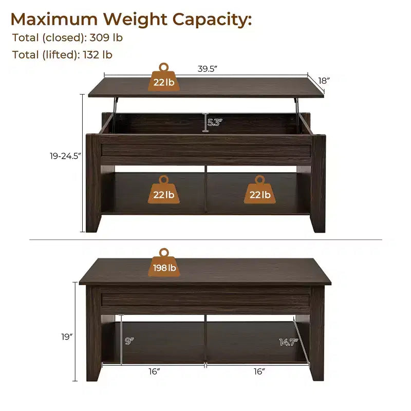 Yaheetech Lift Top Coffee Table with Storage & 2 Open Shelves for Living Room, Reception Room, Office