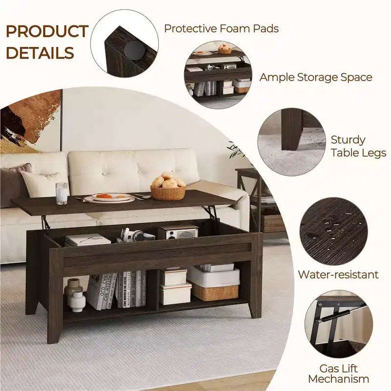 Yaheetech Lift Top Coffee Table with Storage & 2 Open Shelves for Living Room, Reception Room, Office