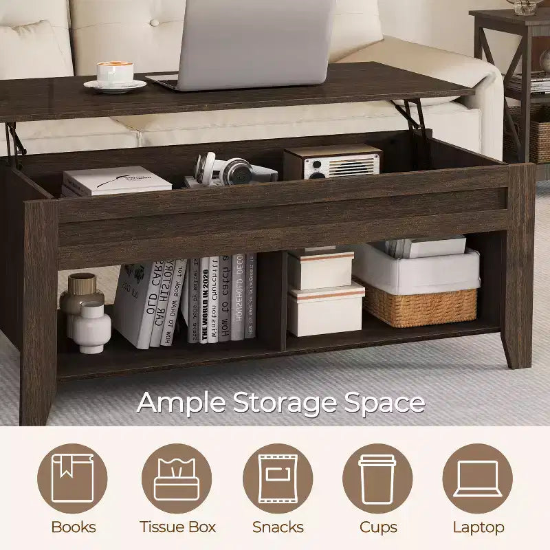 Yaheetech Lift Top Coffee Table with Storage & 2 Open Shelves for Living Room, Reception Room, Office