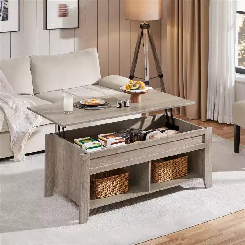 Yaheetech Lift Top Coffee Table with Storage & 2 Open Shelves for Living Room, Reception Room, Office