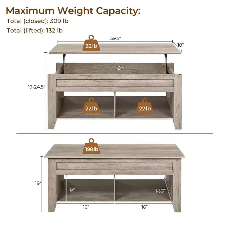 Yaheetech Lift Top Coffee Table with Storage & 2 Open Shelves for Living Room, Reception Room, Office