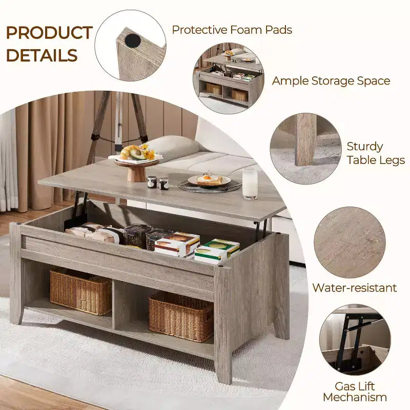 Yaheetech Lift Top Coffee Table with Storage & 2 Open Shelves for Living Room, Reception Room, Office