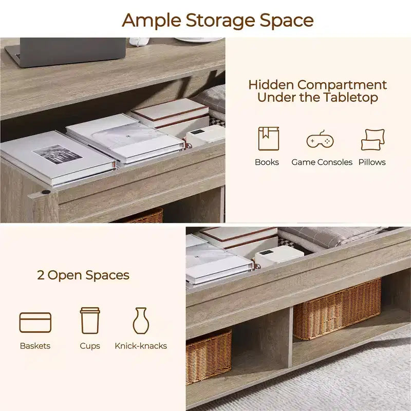 Yaheetech Lift Top Coffee Table with Storage & 2 Open Shelves for Living Room, Reception Room, Office