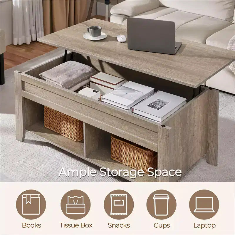 Yaheetech Lift Top Coffee Table with Storage & 2 Open Shelves for Living Room, Reception Room, Office