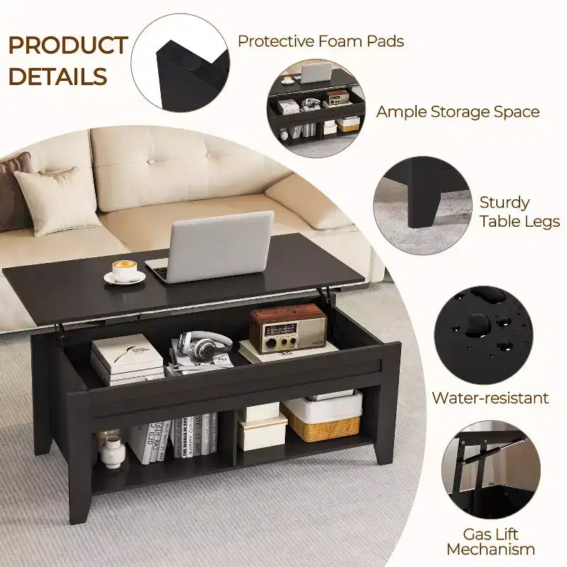 Yaheetech Lift Top Coffee Table with Storage & 2 Open Shelves for Living Room, Reception Room, Office