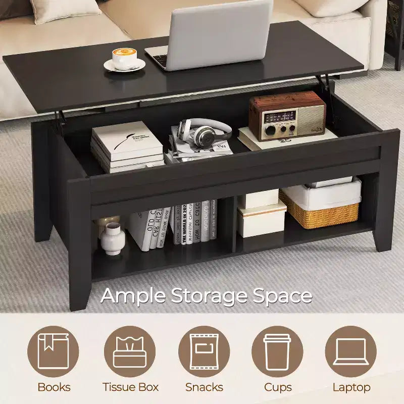 Yaheetech Lift Top Coffee Table with Storage & 2 Open Shelves for Living Room, Reception Room, Office