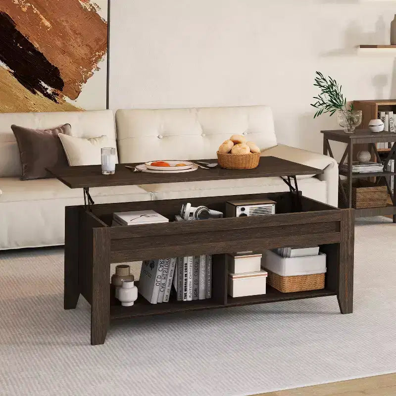 Yaheetech Lift Top Coffee Table with Storage & 2 Open Shelves for Living Room, Reception Room, Office