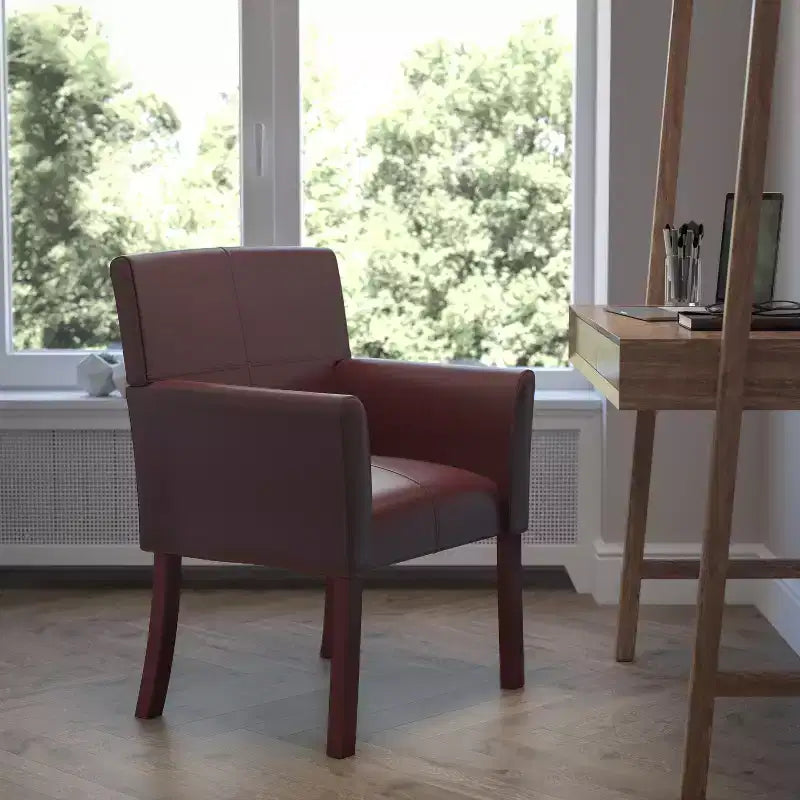 Emma and Oliver Leather Executive Side Reception Chair with Mahogany Legs