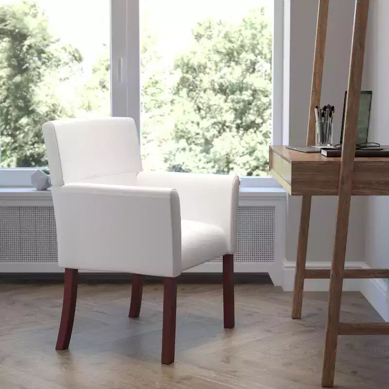 Emma and Oliver Leather Executive Side Reception Chair with Mahogany Legs