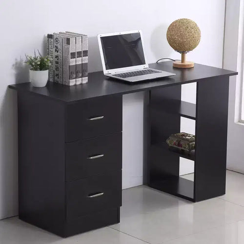 HOMCOM 47 Modern Home Office Computer Desk Bookcase Combo Writing Table Workstation with 3 Drawer and Storage Shelf - White
