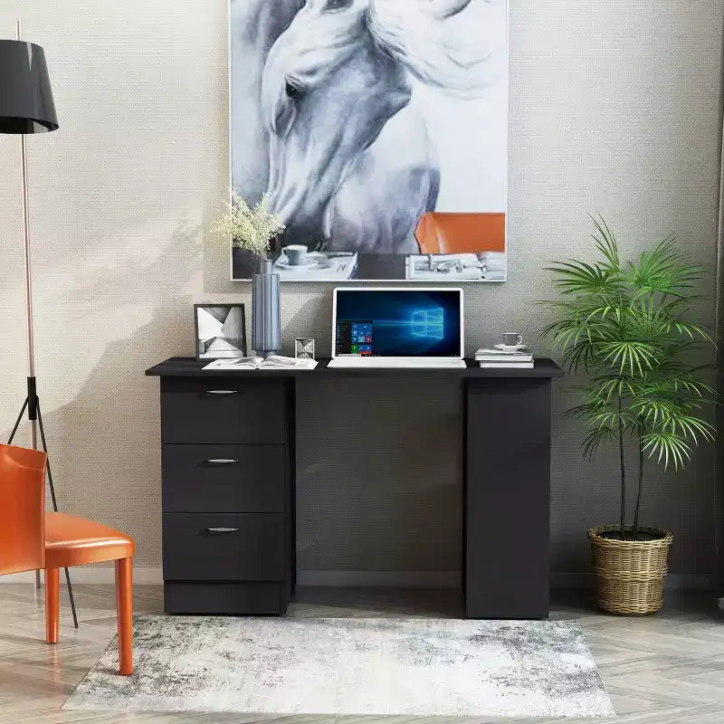 HOMCOM 47 Modern Home Office Computer Desk Bookcase Combo Writing Table Workstation with 3 Drawer and Storage Shelf - White