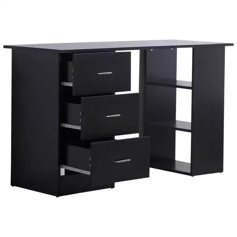 HOMCOM 47 Modern Home Office Computer Desk Bookcase Combo Writing Table Workstation with 3 Drawer and Storage Shelf - White