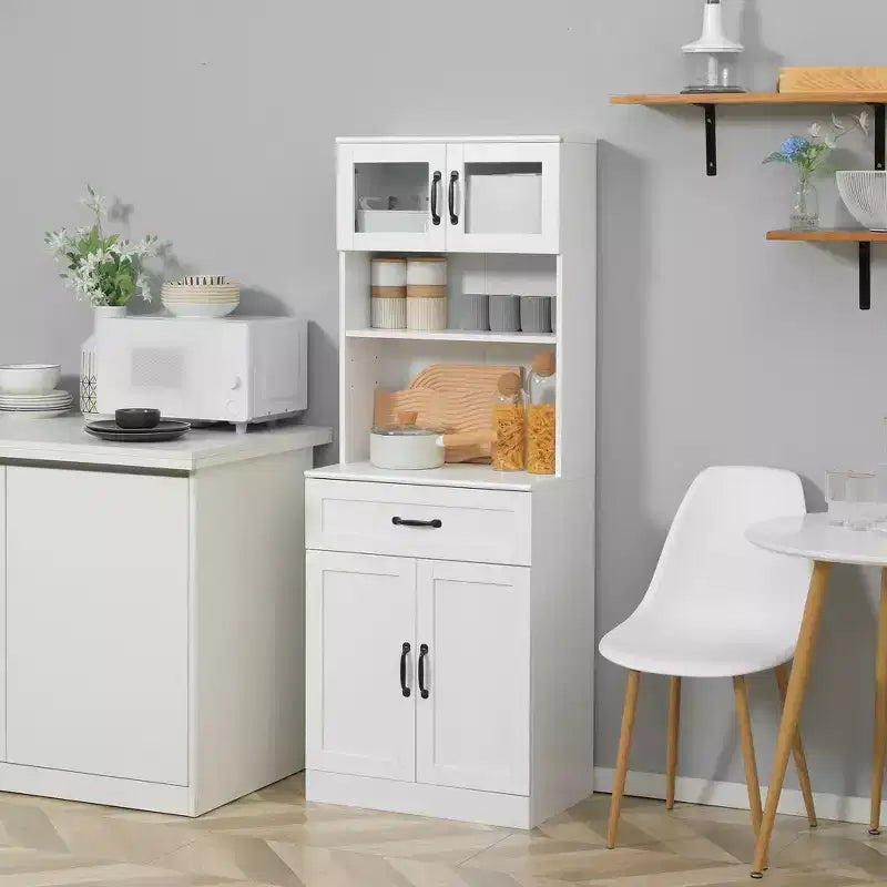 HOMCOM 63.5 Inches Freestanding Kitchen Pantry, 4-Door Buffet Cabinet with Hutch, Coffee Bar Storage Cabinet with Adjustable Shelves, White