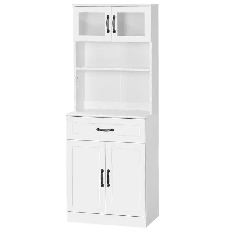 HOMCOM 63.5 Inches Freestanding Kitchen Pantry, 4-Door Buffet Cabinet with Hutch, Coffee Bar Storage Cabinet with Adjustable Shelves, White