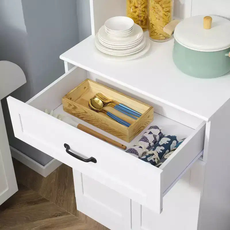 HOMCOM 63.5 Inches Freestanding Kitchen Pantry, 4-Door Buffet Cabinet with Hutch, Coffee Bar Storage Cabinet with Adjustable Shelves, White
