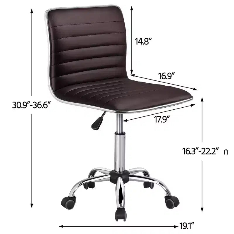 Yaheetech PU Leather Armless Office Chair Desk Chair with Wheels