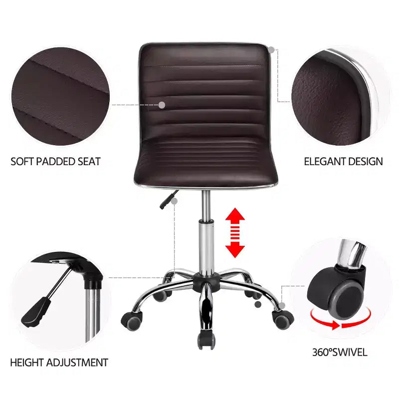 Yaheetech PU Leather Armless Office Chair Desk Chair with Wheels