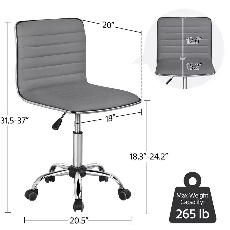 Yaheetech PU Leather Armless Office Chair Desk Chair with Wheels