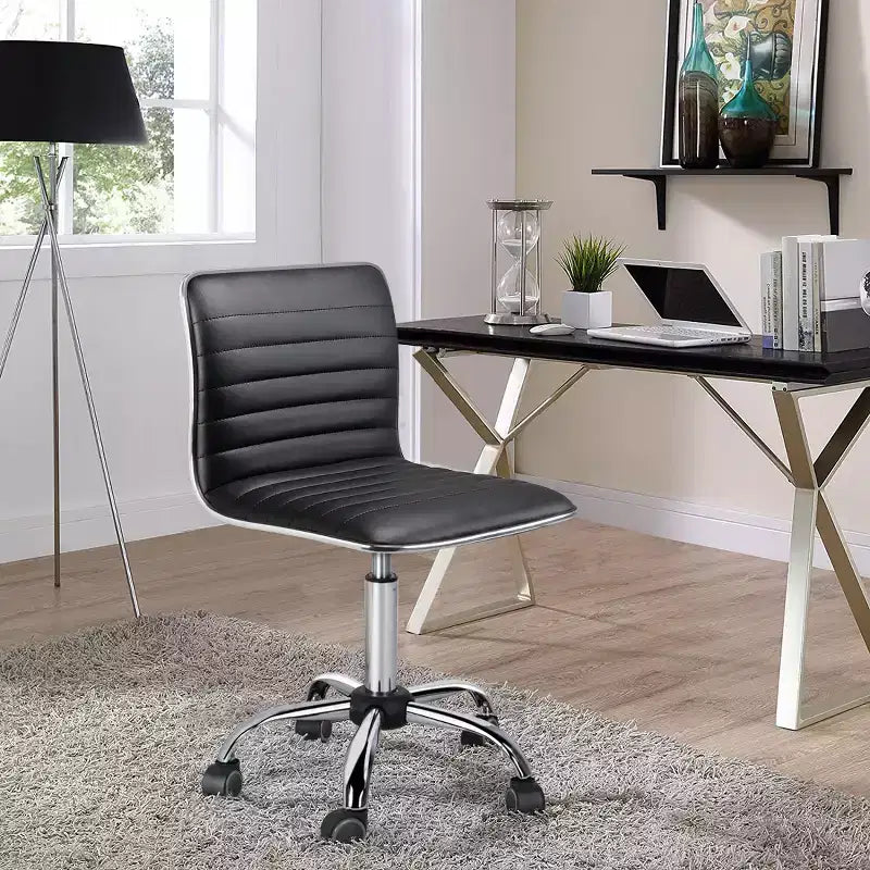 Yaheetech PU Leather Armless Office Chair Desk Chair with Wheels