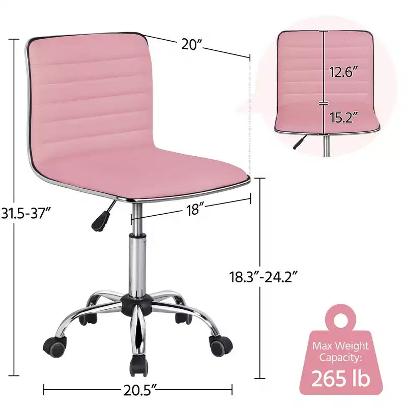 Yaheetech PU Leather Armless Office Chair Desk Chair with Wheels