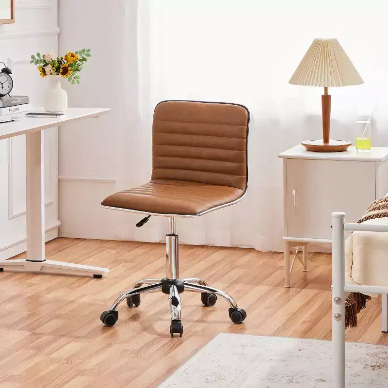 Yaheetech PU Leather Armless Office Chair Desk Chair with Wheels