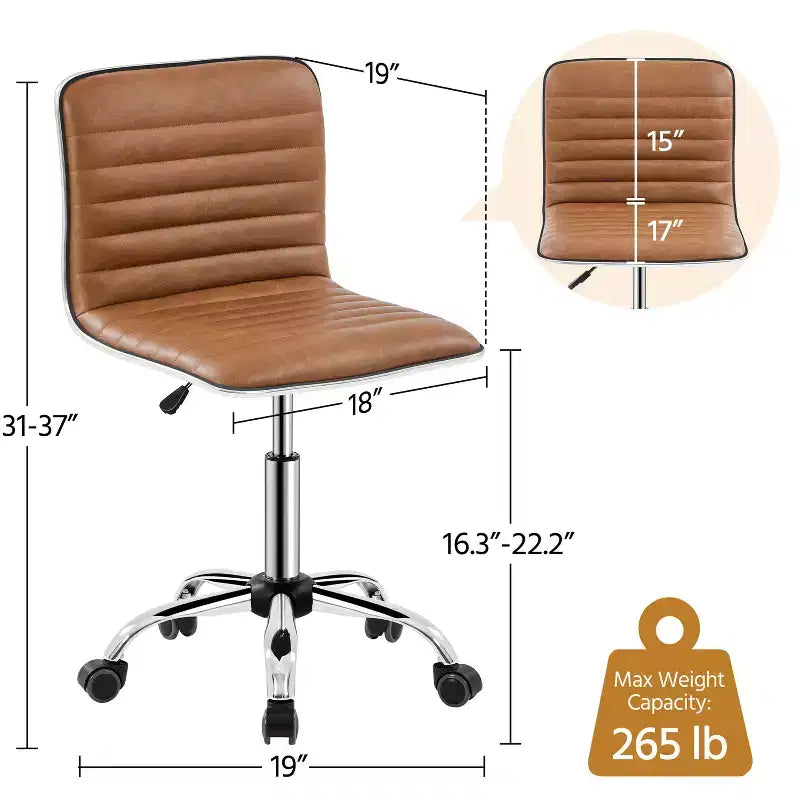 Yaheetech PU Leather Armless Office Chair Desk Chair with Wheels