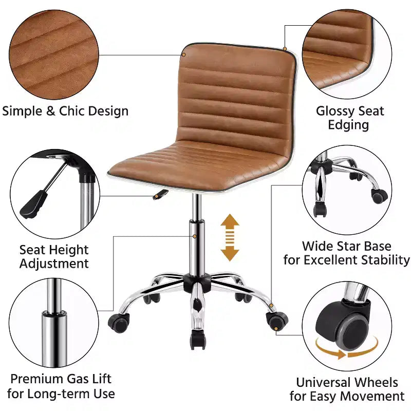 Yaheetech PU Leather Armless Office Chair Desk Chair with Wheels