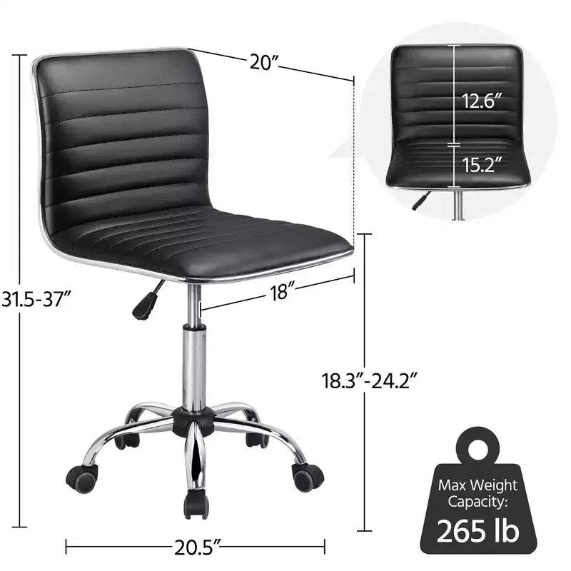 Yaheetech PU Leather Armless Office Chair Desk Chair with Wheels