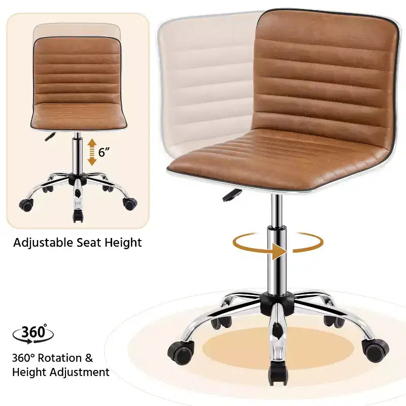 Yaheetech PU Leather Armless Office Chair Desk Chair with Wheels