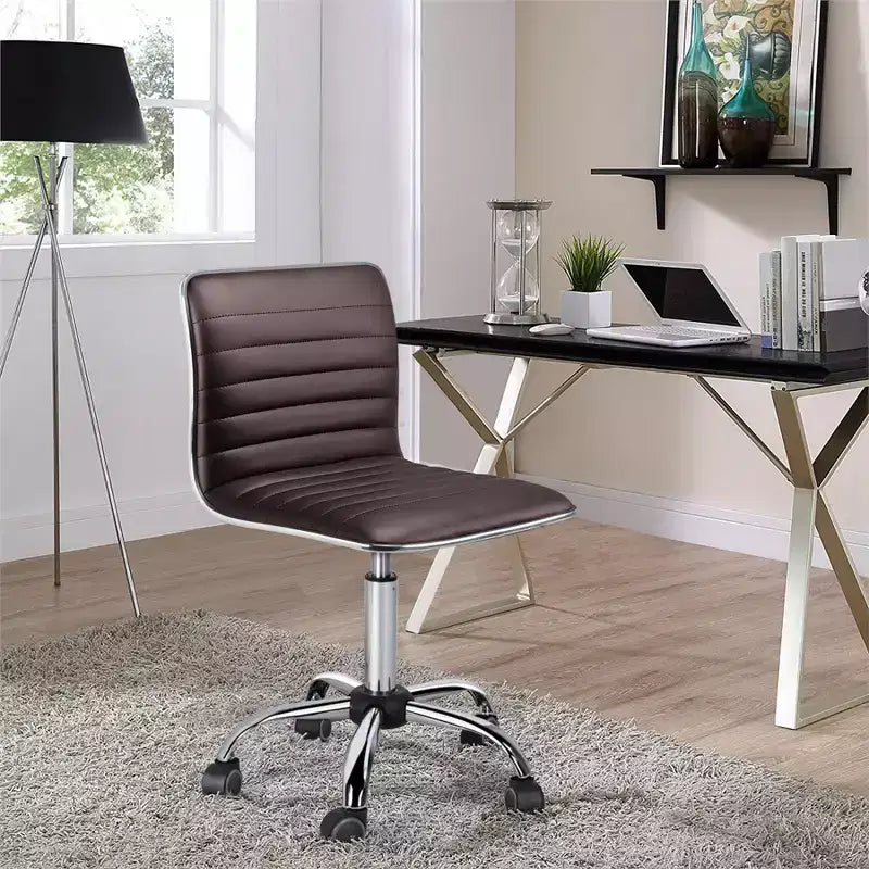 Yaheetech PU Leather Armless Office Chair Desk Chair with Wheels