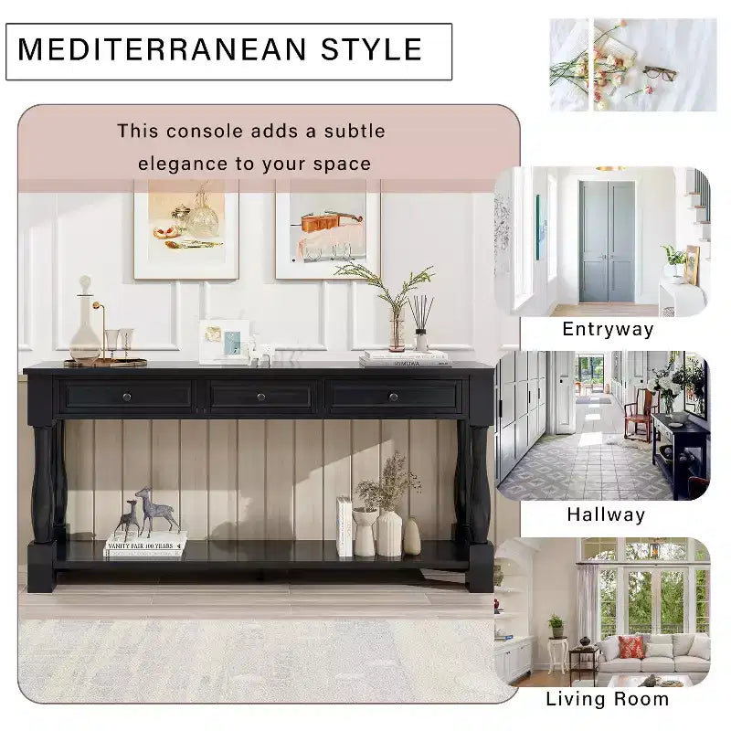 63L Extra-thick Console Table with Drawers and Shelf RE-ModernLuxe